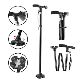 Bastones Ortopédicos Bastón Con Luz Bastón Plegable 4 Apoyo Color Negro