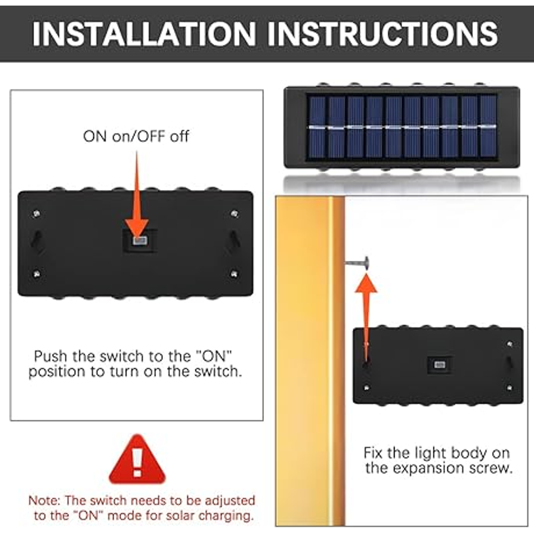Aplique De Pared Solar Rectangular Fotocélula Luz Cálida / Iluminación 12 SMD 4