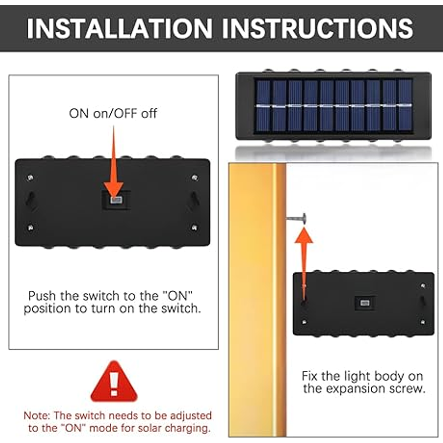 Aplique De Pared Solar Rectangular Fotocélula Luz Cálida / Iluminación 12 SMD 4