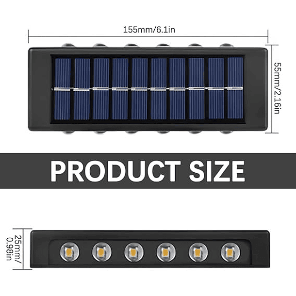 Aplique De Pared Solar Rectangular Fotocélula Luz Cálida / Iluminación 12 SMD 3