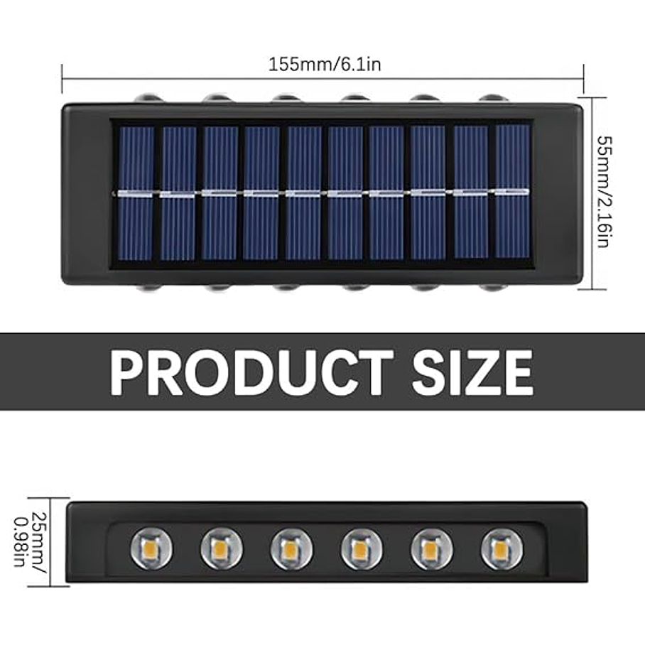 Aplique De Pared Solar Rectangular Fotocélula Luz Cálida / Iluminación 12 SMD 3