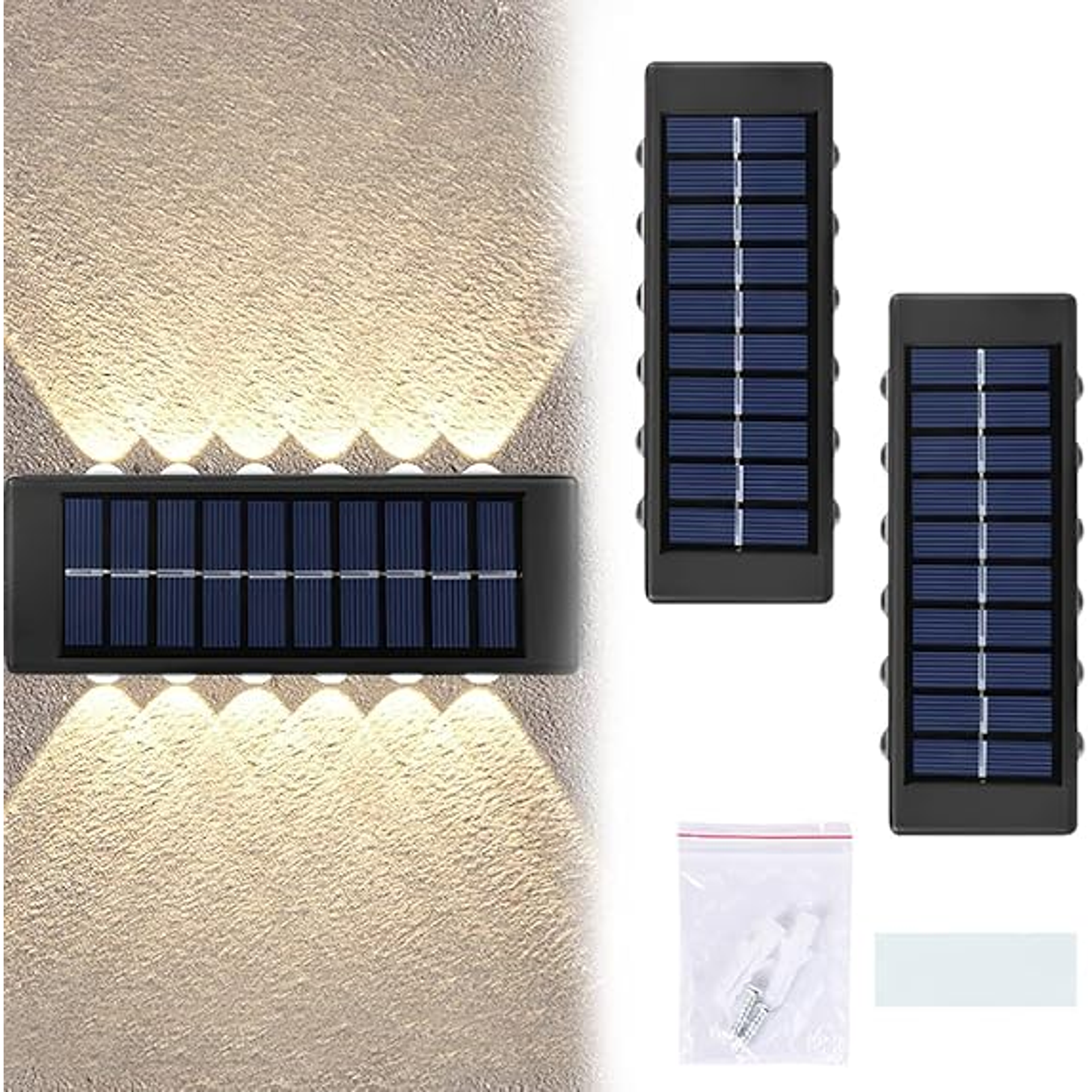 Aplique De Pared Solar Rectangular Fotocélula Luz Cálida / Iluminación 12 SMD 7