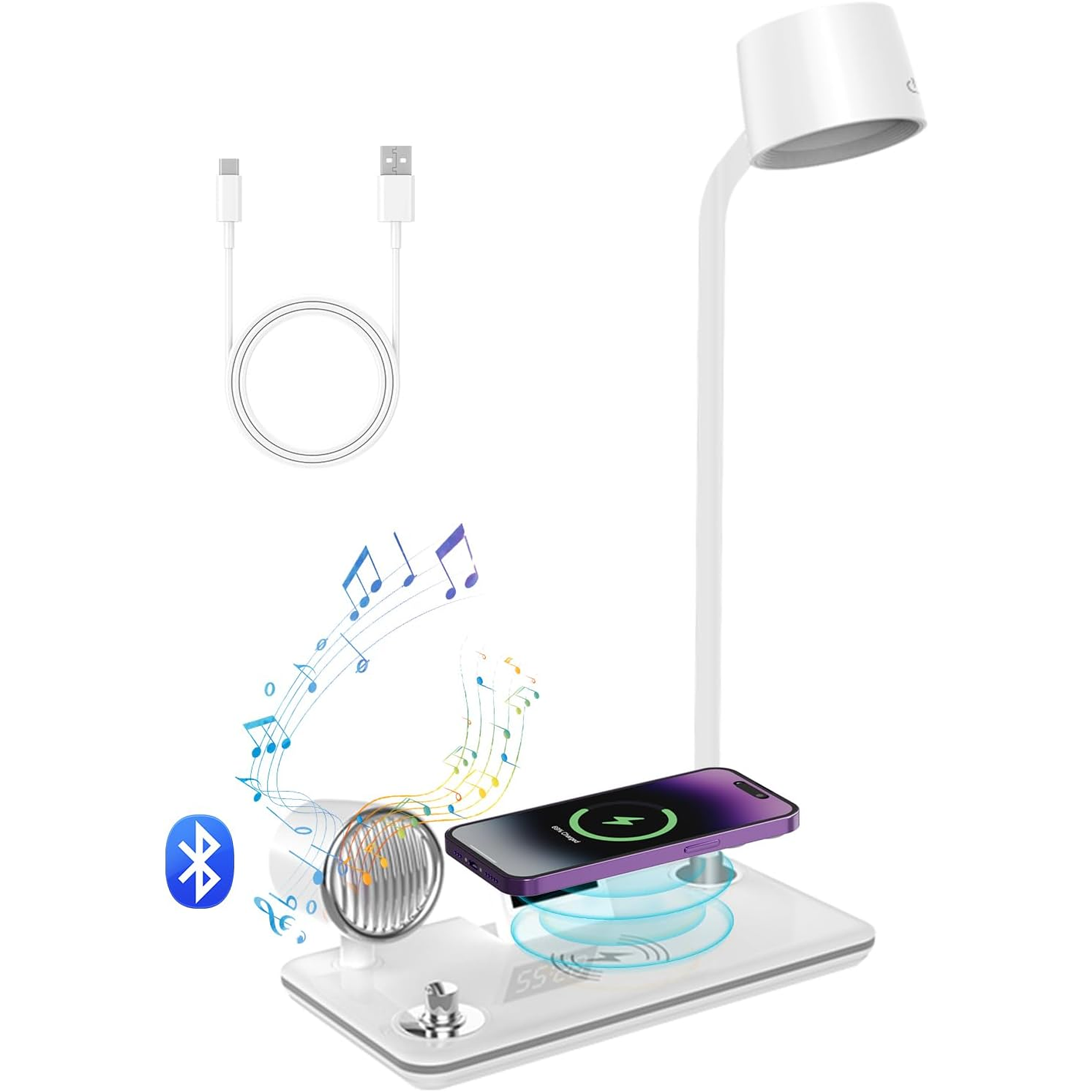 Lámpara de Escritorio con Cargador Inalámbrico 4 en 1 Blanco 1