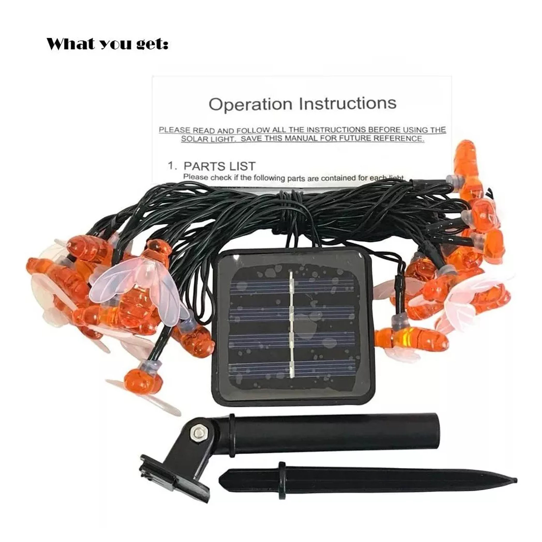 Cadena De Luces Solares De 30 Ledes Para Exterior Jardín Luces Abeja  4