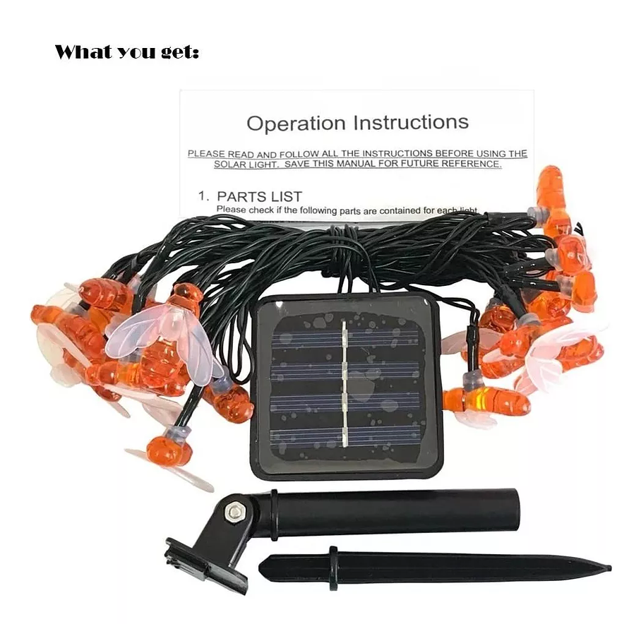 Cadena De Luces Solares De 30 Ledes Para Exterior Jardín Luces Abeja  4