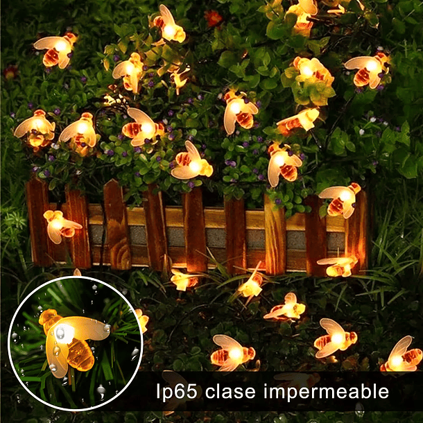 Cadena De Luces Solares De 30 Ledes Para Exterior Jardín Luces Abeja  8