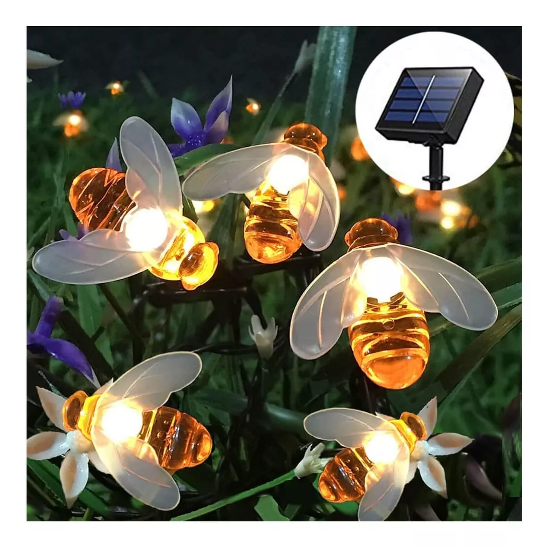 Cadena De Luces Solares De 30 Ledes Para Exterior Jardín Luces Abeja  2