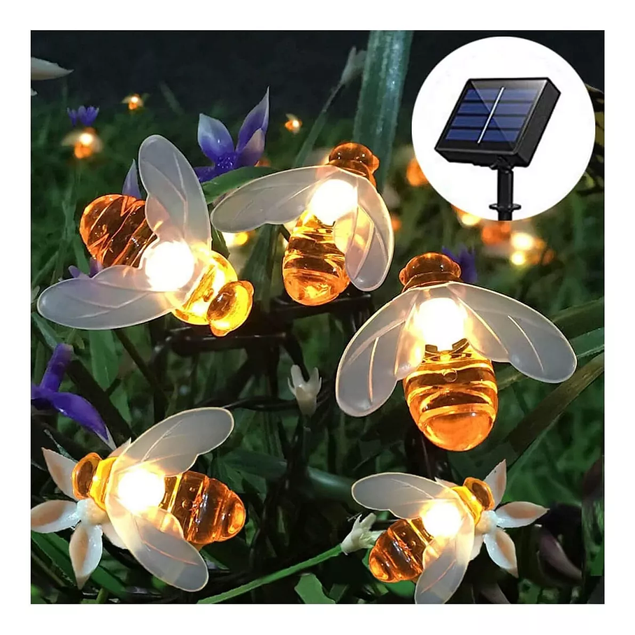 Cadena De Luces Solares De 30 Ledes Para Exterior Jardín Luces Abeja  2