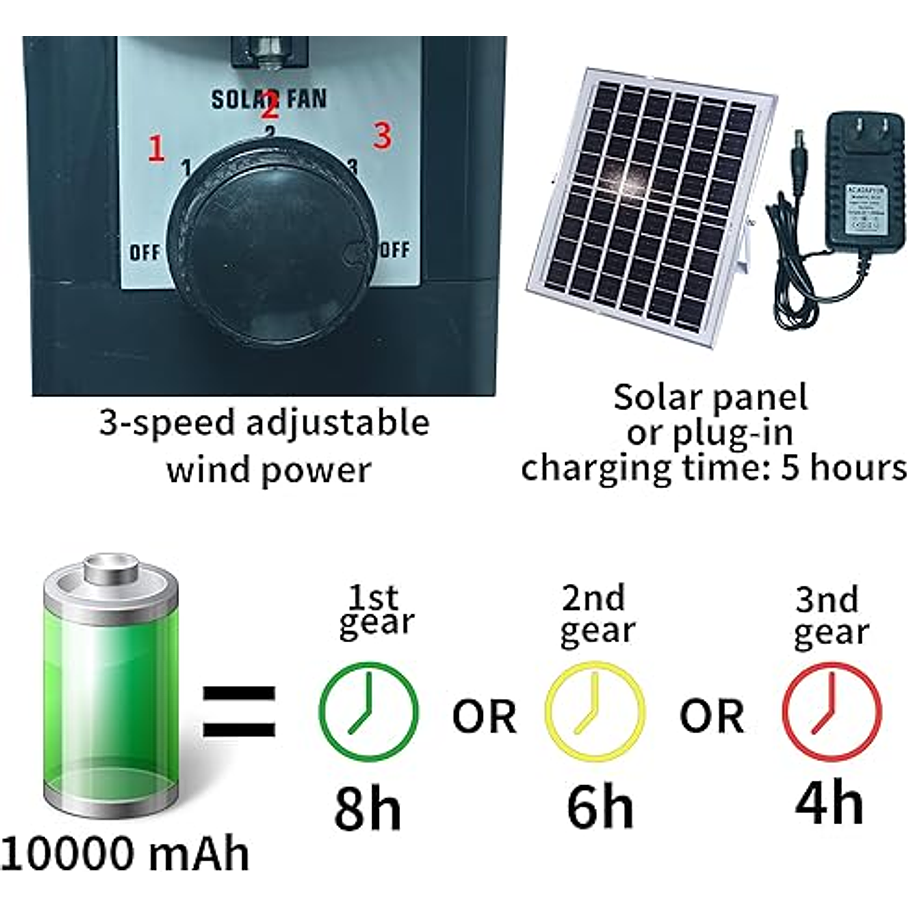 Pack De 2 Ventilador De Mesa Recargable Metal Con Panel Solar 2