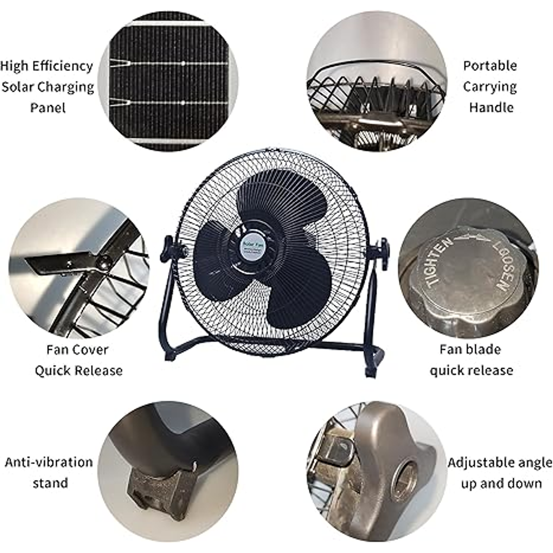 Pack De 2 Ventilador De Mesa Recargable Metal Con Panel Solar 3