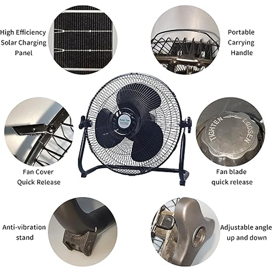 Pack De 2 Ventilador De Mesa Recargable Metal Con Panel Solar 3