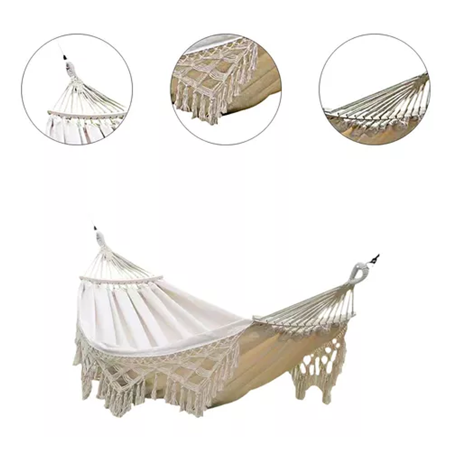 Hamaca Bohemia De Macramé Con Elegantes Borlas Para Exteriores, Balcón, Picnic 5