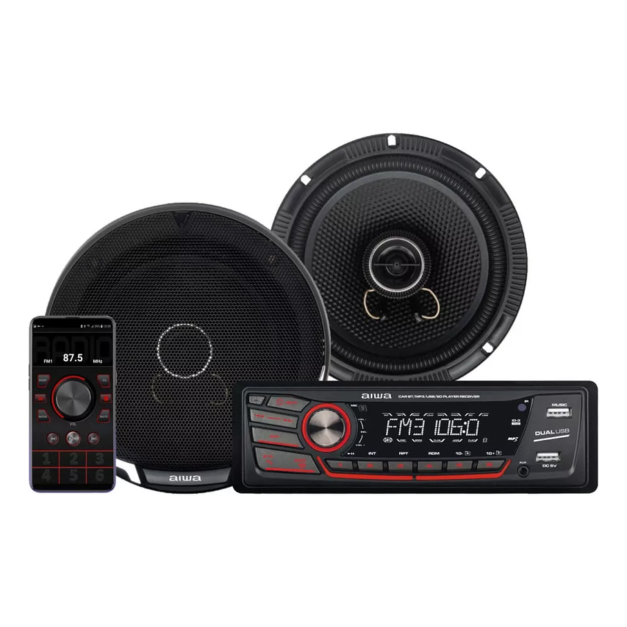 Radio Para Auto Aiwa Aw-c2016bt Combo Con Dos Parlantes De 6,5'' 1