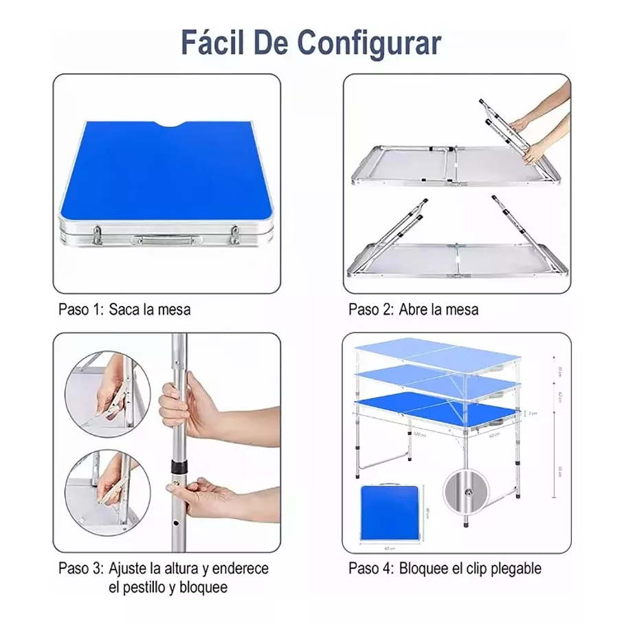 Mesa Plegable Tipo Portafolio 1.20 M Con 4 Sillas Portátiles Color Verde 3