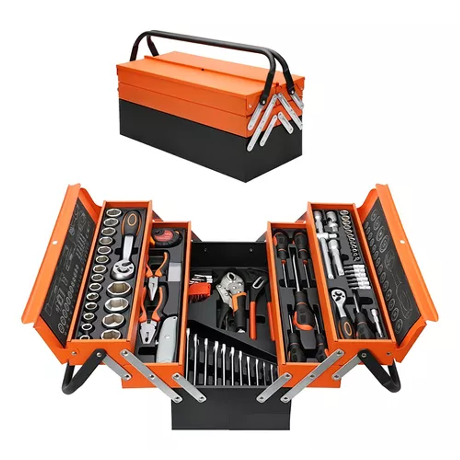 Caja Metálica Plegable Portátil Set 85 Pcs Herramientas Auto Color Naranja 1