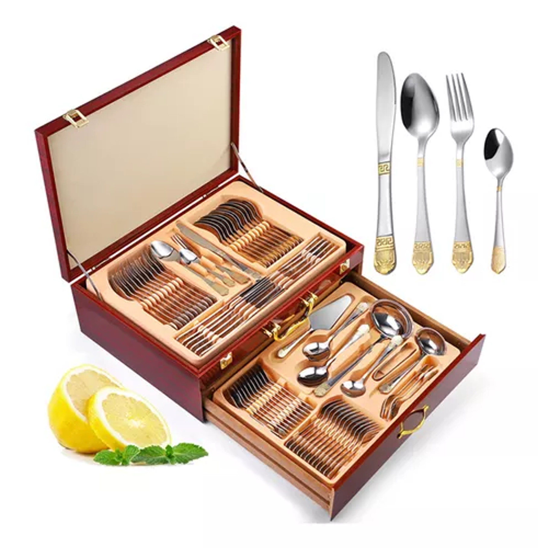 Juego de Cubiertos Alemanes Chapado en Oro 24k Acero Quirúrgico 84 Pcz 2