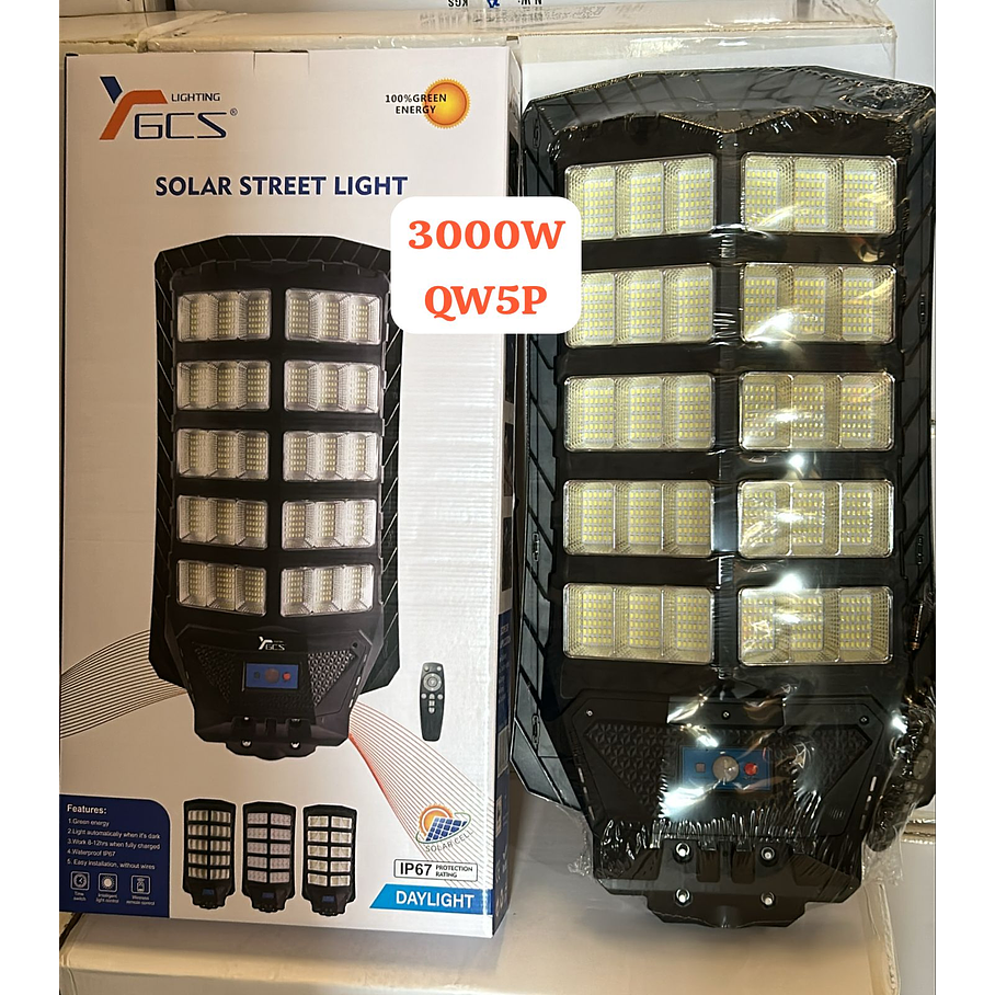 Foco Solar Posta 3000 W Para Estacionamientos Canchas Calles Patios Muelle 1