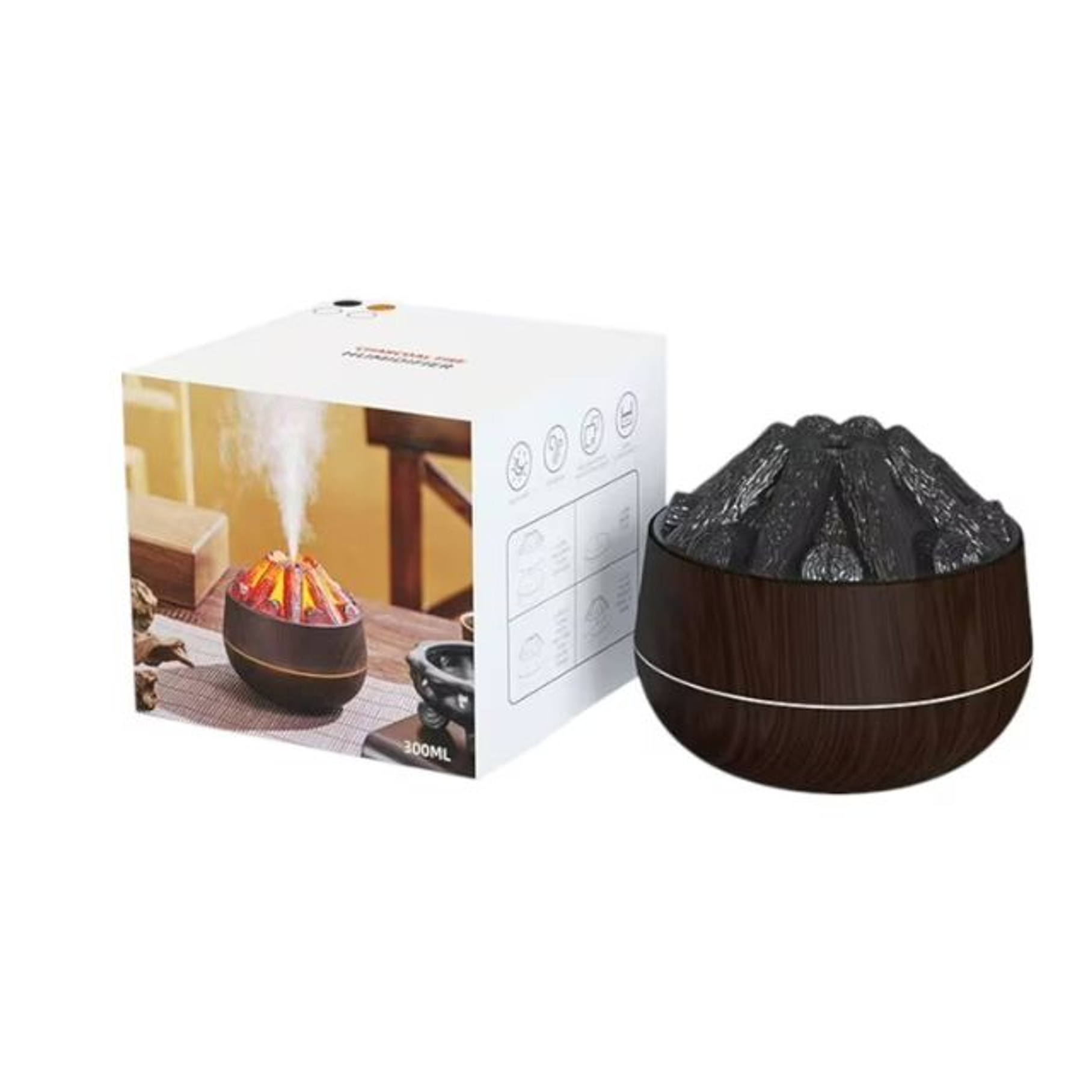 Humidificador Ambiente Vaporizador Volcán 300ml Relajación Fogata + Esencias 1