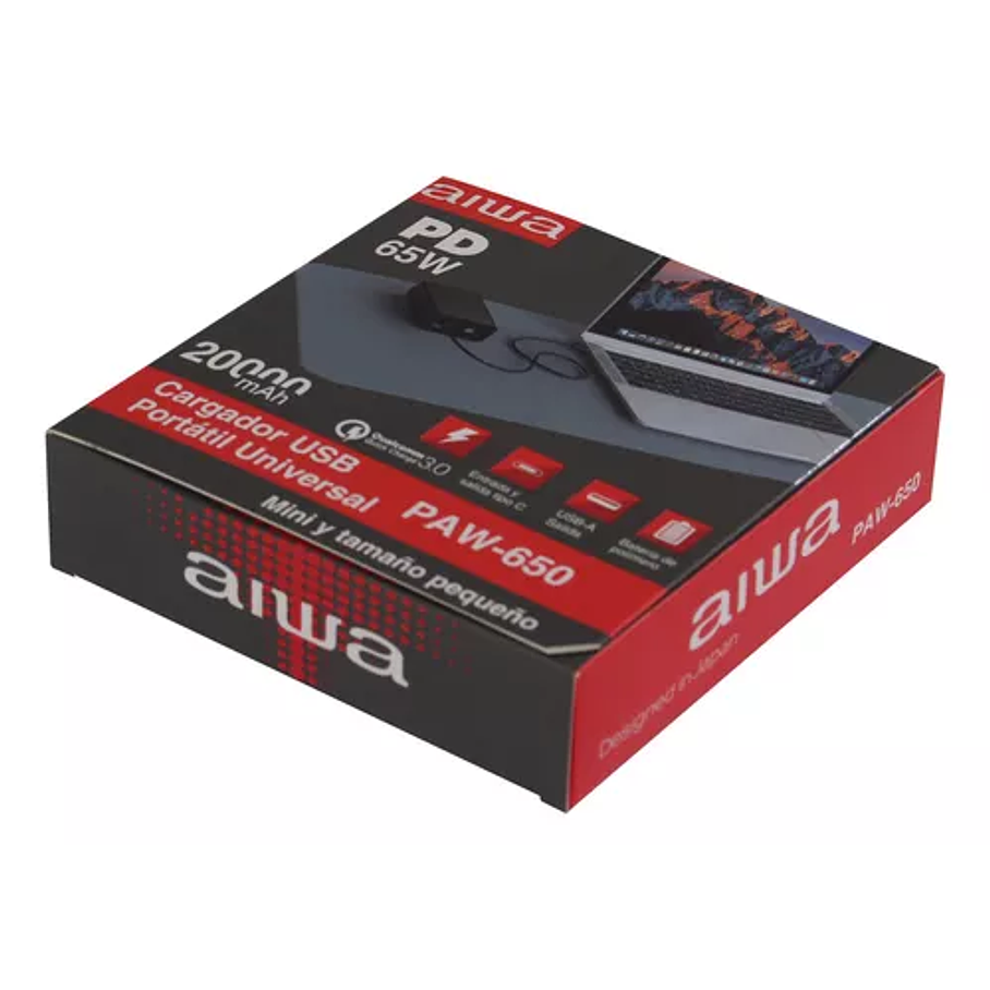 Batería Cargador Portátil Aiwa 20.000 Mah 65w Paw-650 Color Negro 2