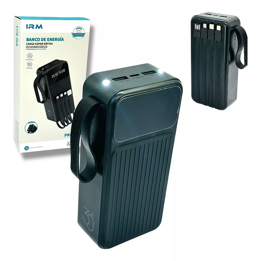 Cargador Portátil Power bank De Viaje 2 Usb 2 Tipo C 30000 Mha IRM  1