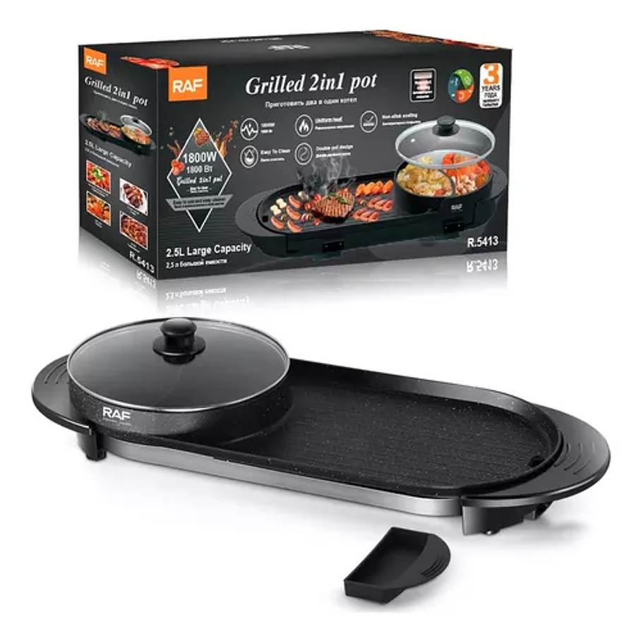 Parrilla eléctrica 2x1 con doble sartén y doble control 1