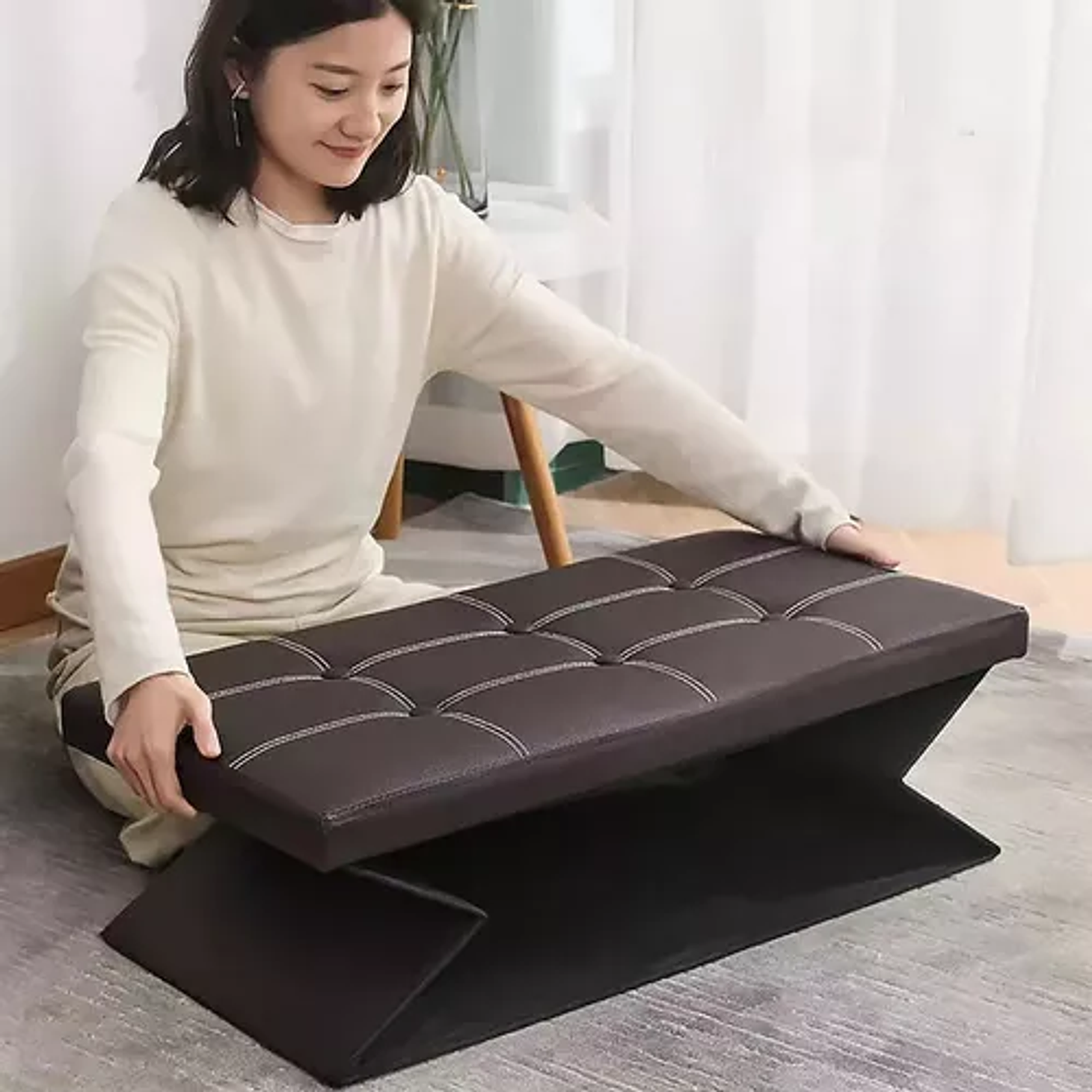 Banqueta Baul Puff Baul Negro 76x38 Organizador Puff Sillon Pie De Cama Baul Organizador Pouf Sillon Taburete Plegable Puff Silla Asiento Organizador Plegable 6