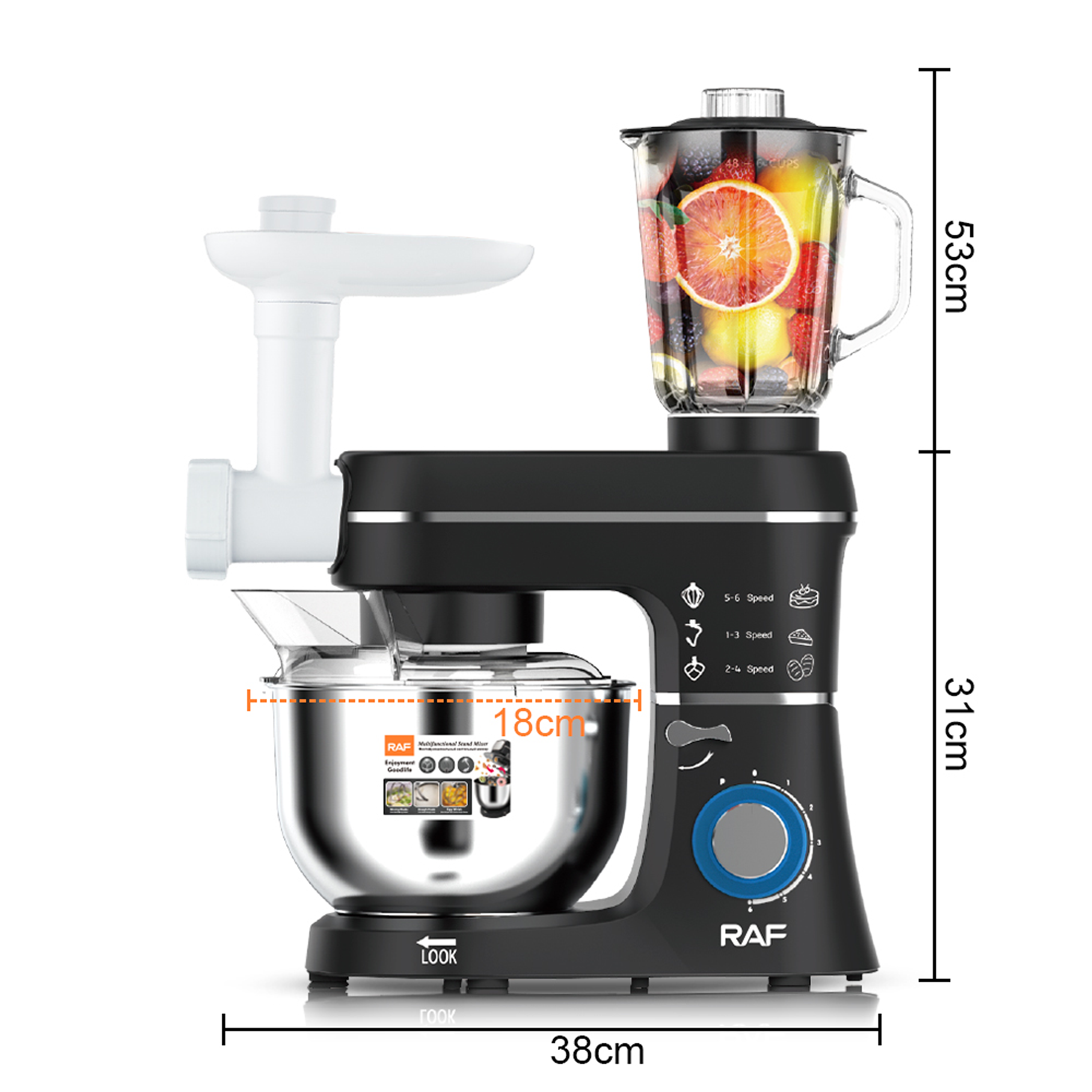 Máquina de Chef 5 En 1 Batidora de Masa Multifunción Raf Picadora de Carne Moledora Exprimidor Máquina de Cocina Licuadora 4