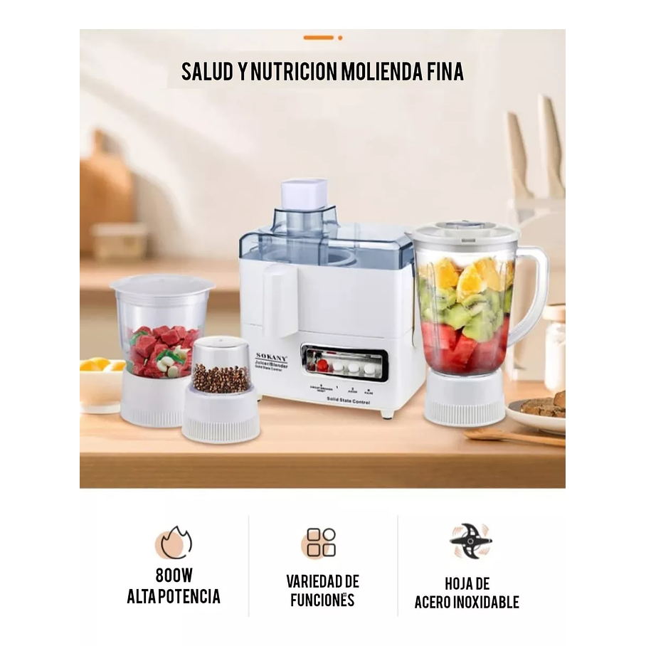 Procesador Extractor De Alimentos Licuadora Sokany 4 En 1 3