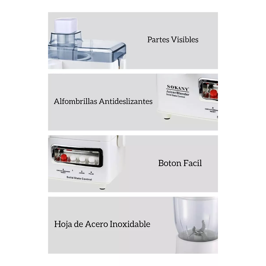 Procesador Extractor De Alimentos Licuadora Sokany 4 En 1 4