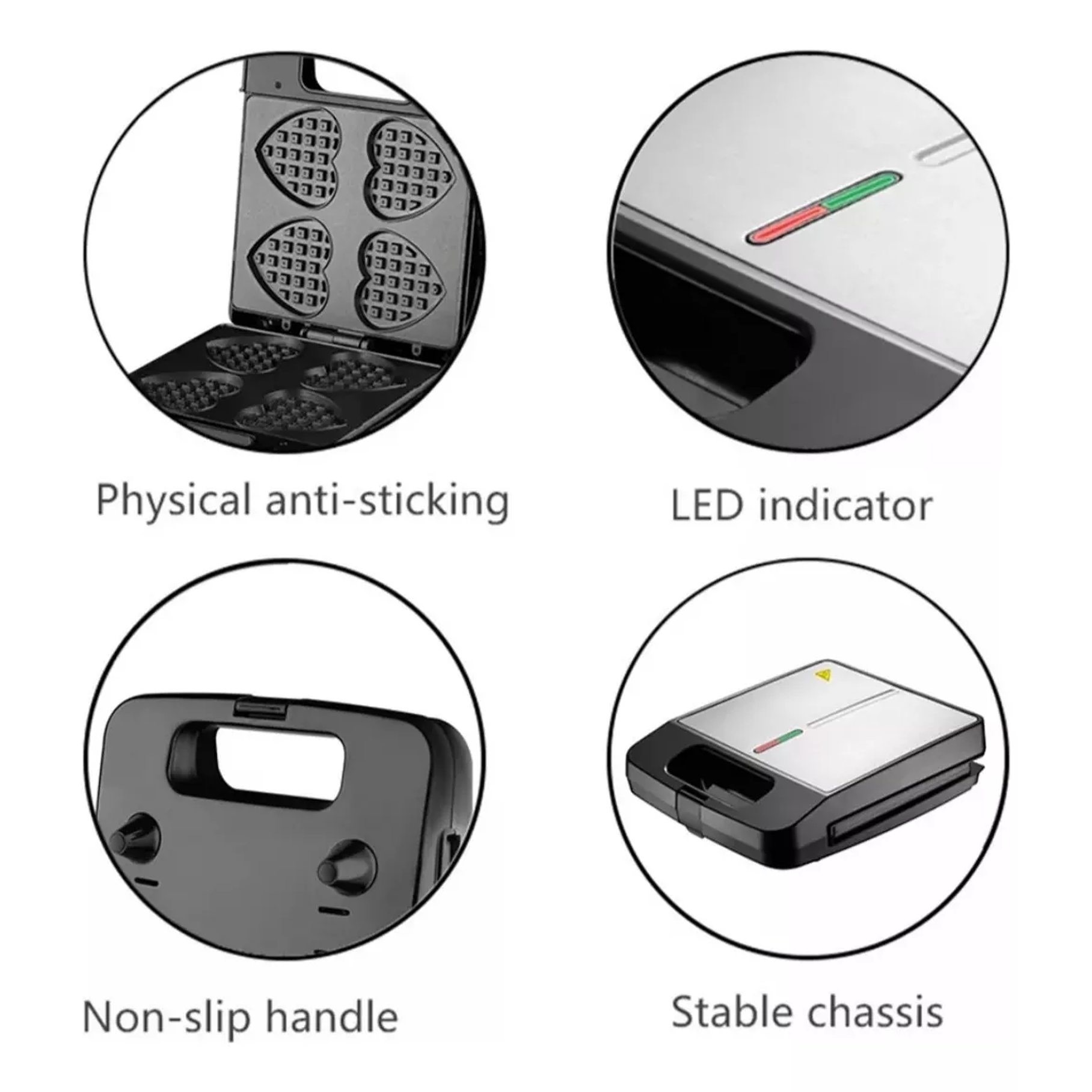 Maquina Wafflera En Forma De Corazón Raf.530 1400w 4 Waffles 5