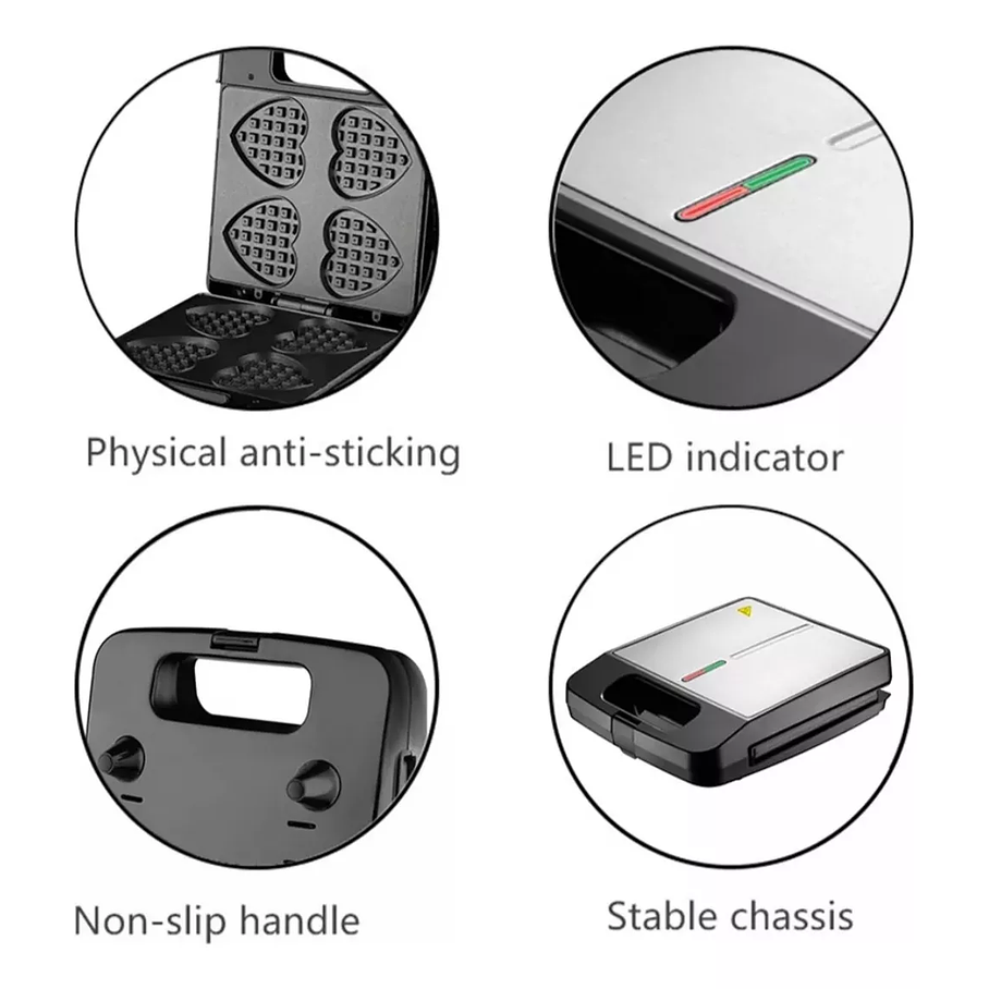 Maquina Wafflera En Forma De Corazón Raf.530 1400w 4 Waffles 5