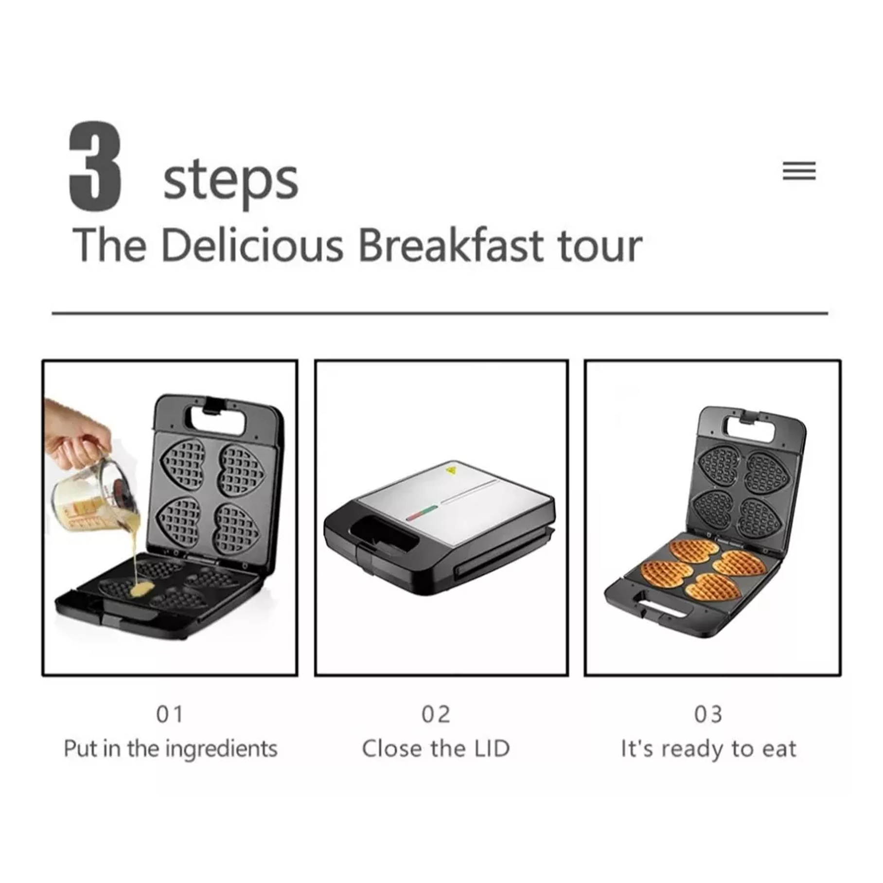 Maquina Wafflera En Forma De Corazón Raf.530 1400w 4 Waffles 6