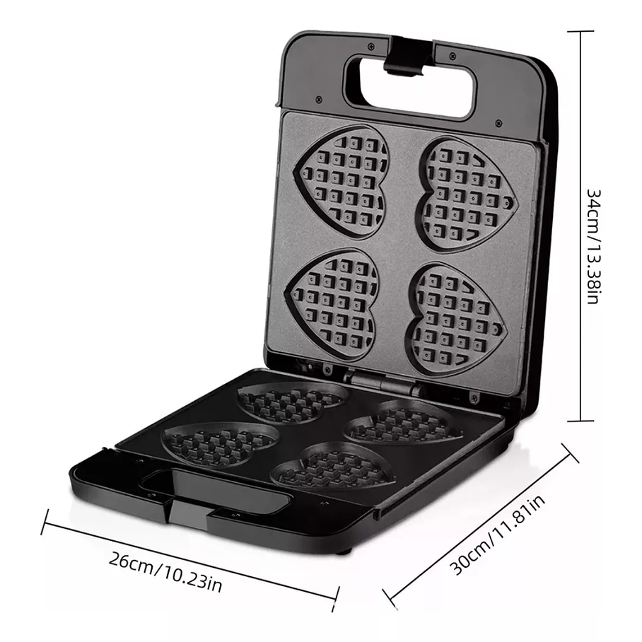 Maquina Wafflera En Forma De Corazón Raf.530 1400w 4 Waffles 3