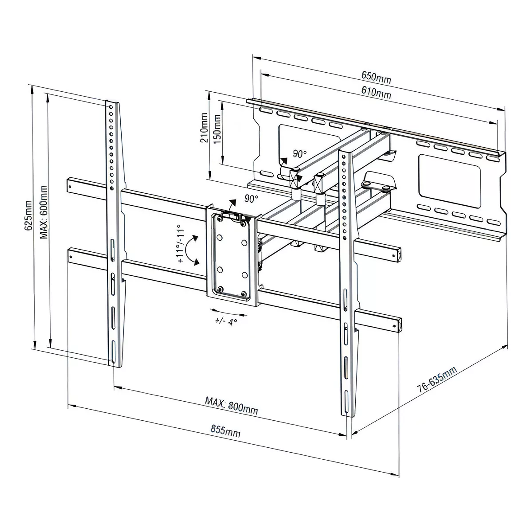 Soporte de TV Grande de Hasta 100 Pulgadas y 60 kg Articulado Color Negro D10 3