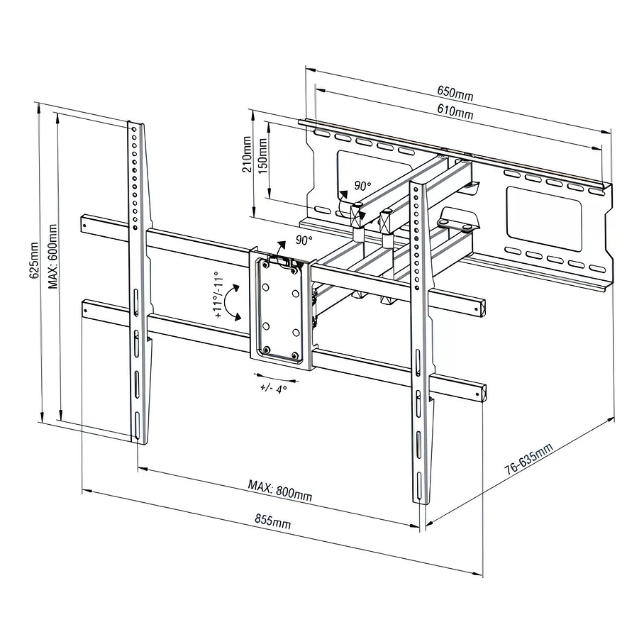 Soporte de TV Grande de Hasta 100 Pulgadas y 60 kg Articulado Color Negro D10 3