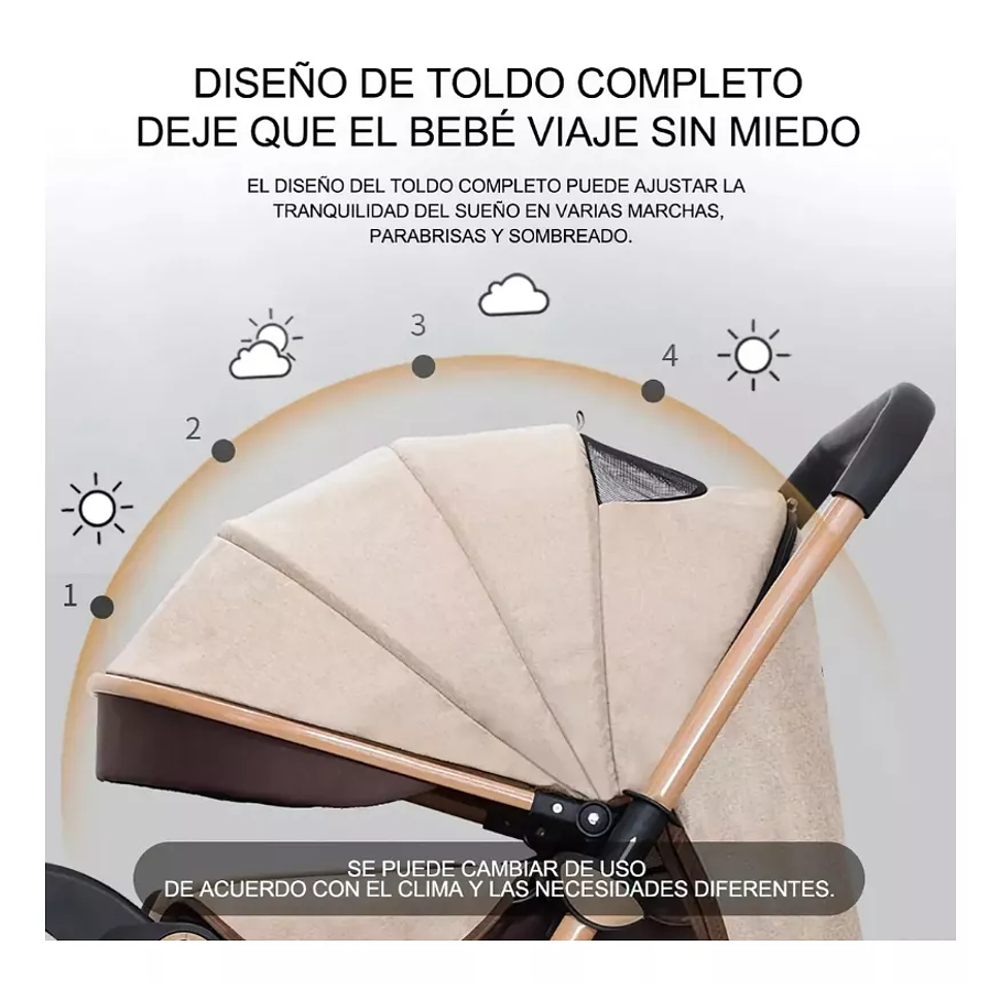 Coche Cuna Para Bebe Plegable Con Accesorios Dorado Premium 4