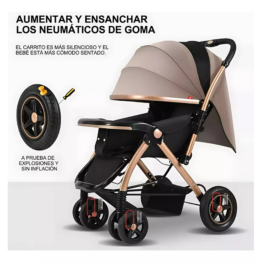 Coche Cuna Para Bebe Plegable Con Accesorios Dorado Premium 2
