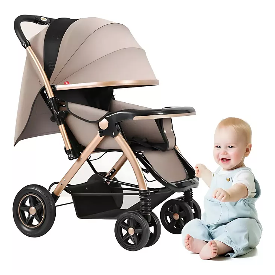 Coche Cuna Para Bebe Plegable Con Accesorios Dorado Premium 1