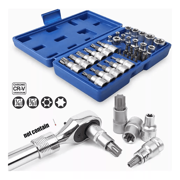 Juego Dados Torx Estrella 3/8 Hembra Macho 34 Pcs Crownman  3