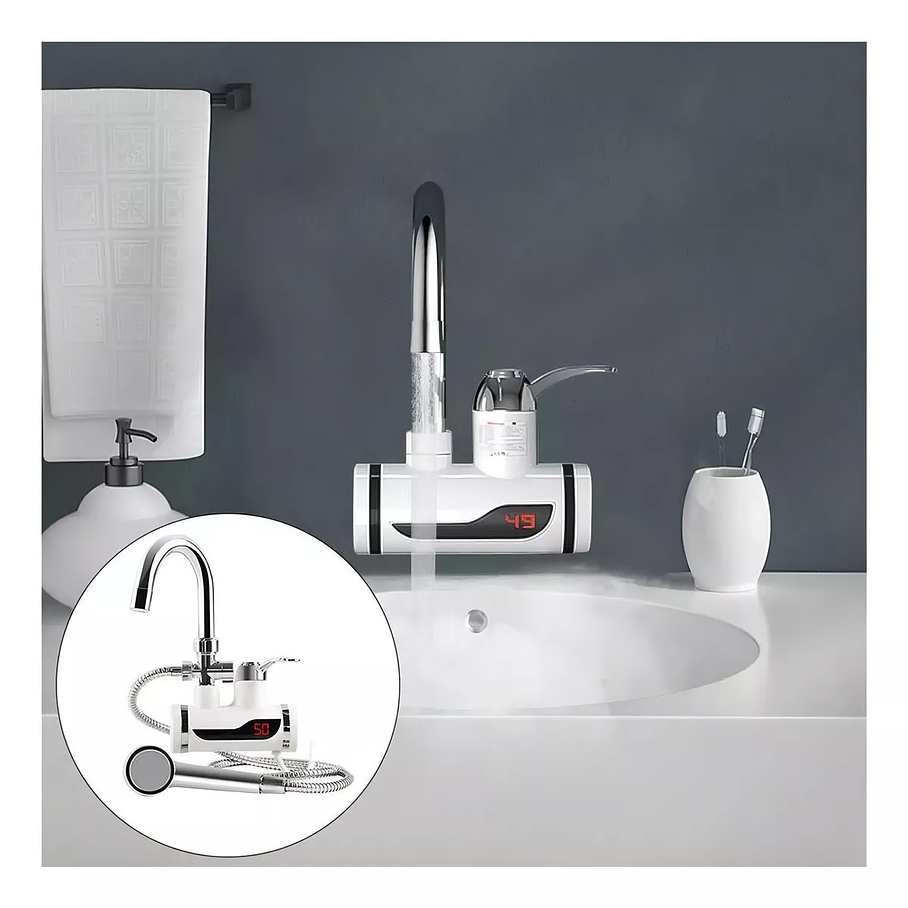Llave Con Ducha Para Agua Caliente Eléctrica De Lavaplatos Color Blanco 4
