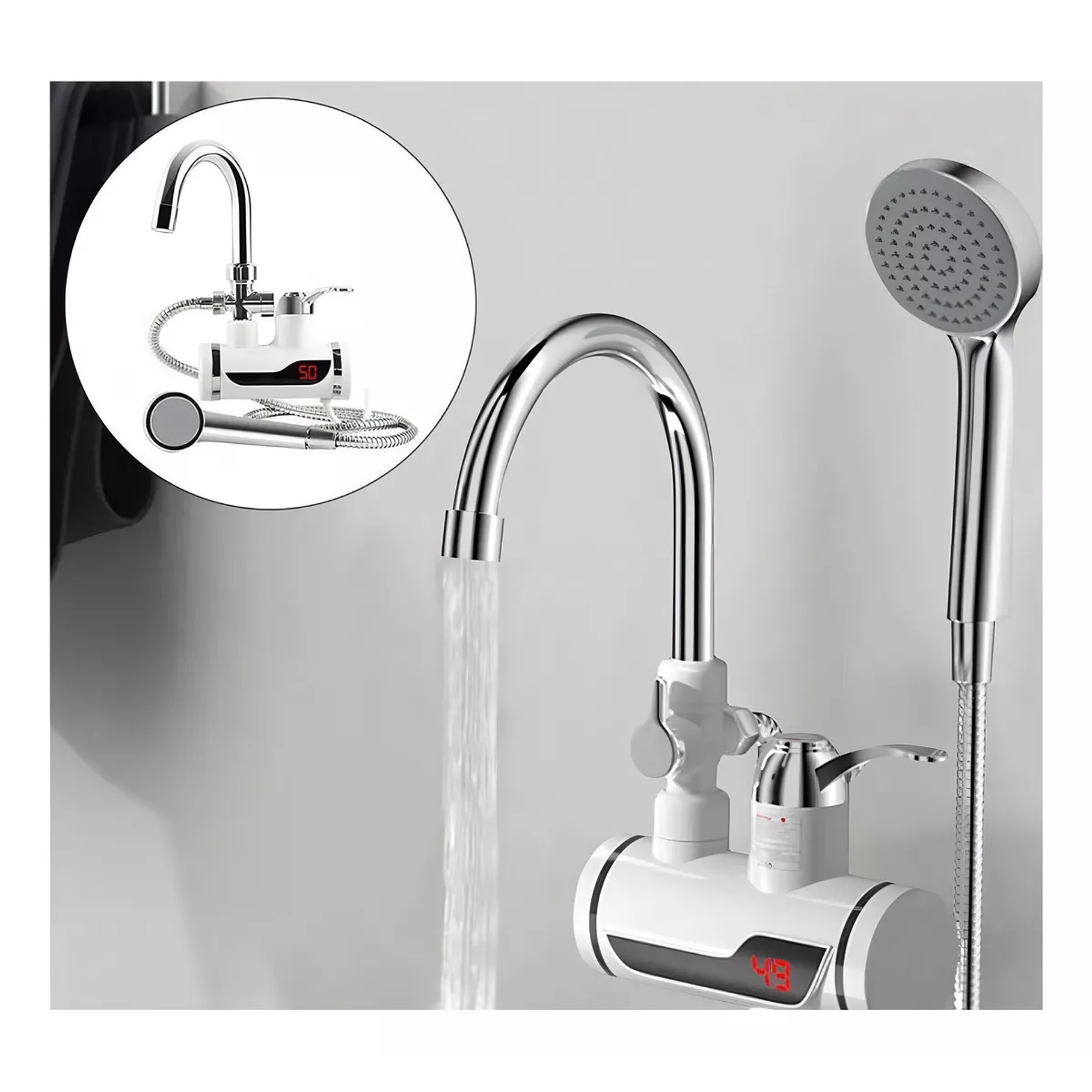 Llave Con Ducha Para Agua Caliente Eléctrica De Lavaplatos Color Blanco 5