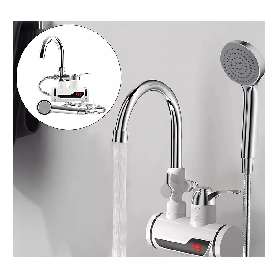 Llave Con Ducha Para Agua Caliente Eléctrica De Lavaplatos Color Blanco 5