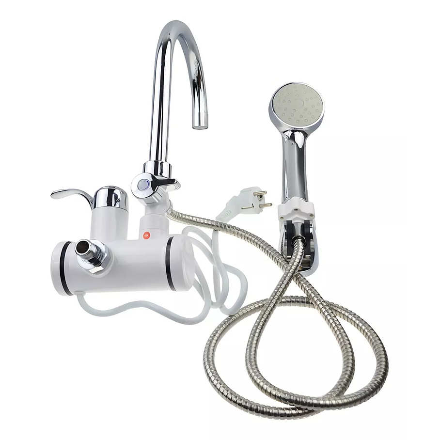 Llave Con Ducha Para Agua Caliente Eléctrica De Lavaplatos Color Blanco 2