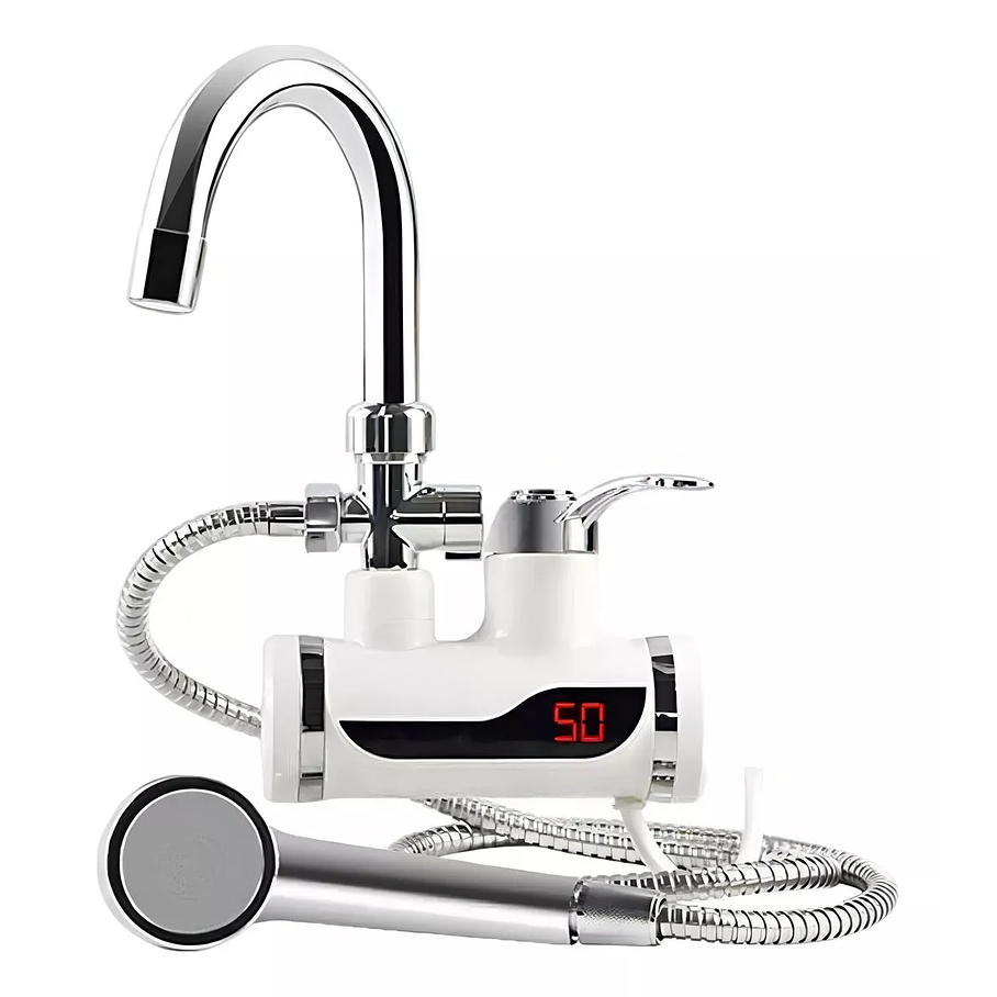 Llave Con Ducha Para Agua Caliente Eléctrica De Lavaplatos Color Blanco 1
