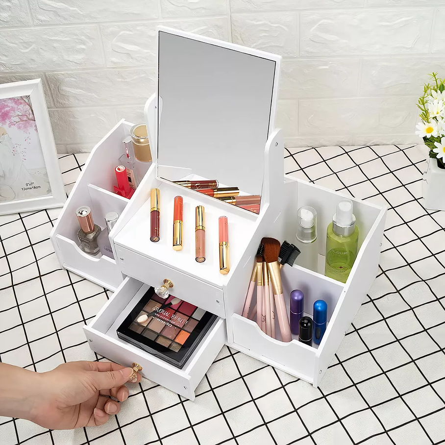 Cajón Con Espejo Y Repisa Organizadora De Joyero Cosméticos Madera 2