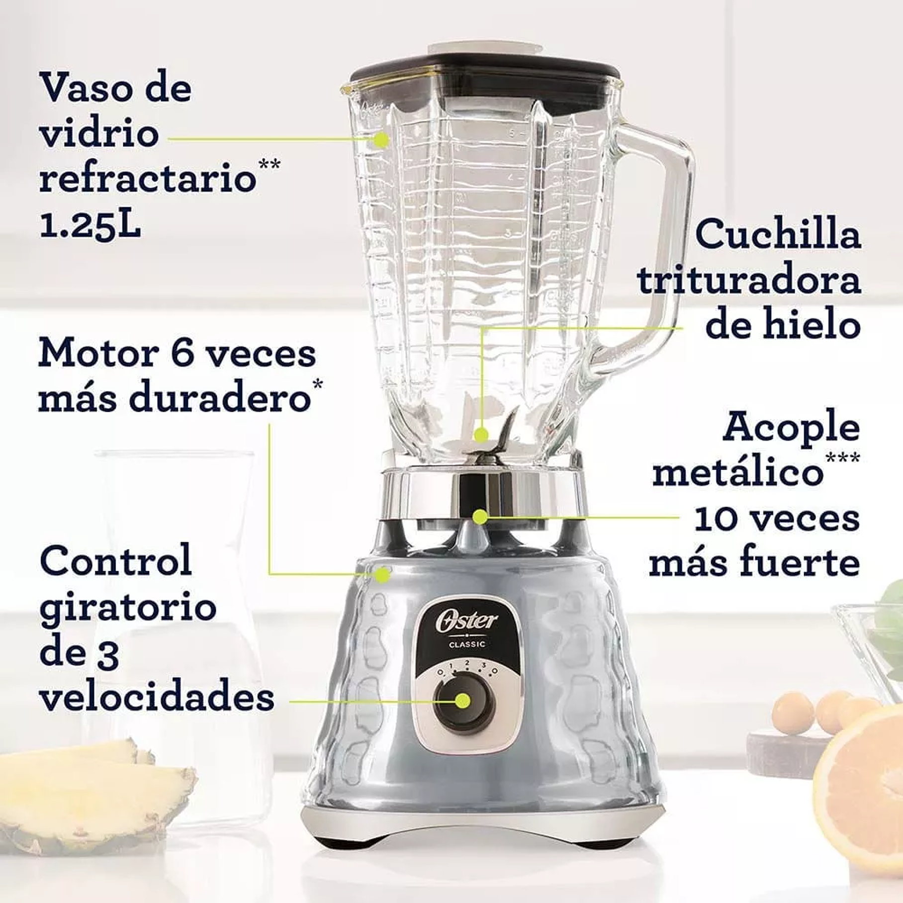 Licuadora clásica Oster® cromo con perilla ergonómica de 3 velocidades BLST4655 2