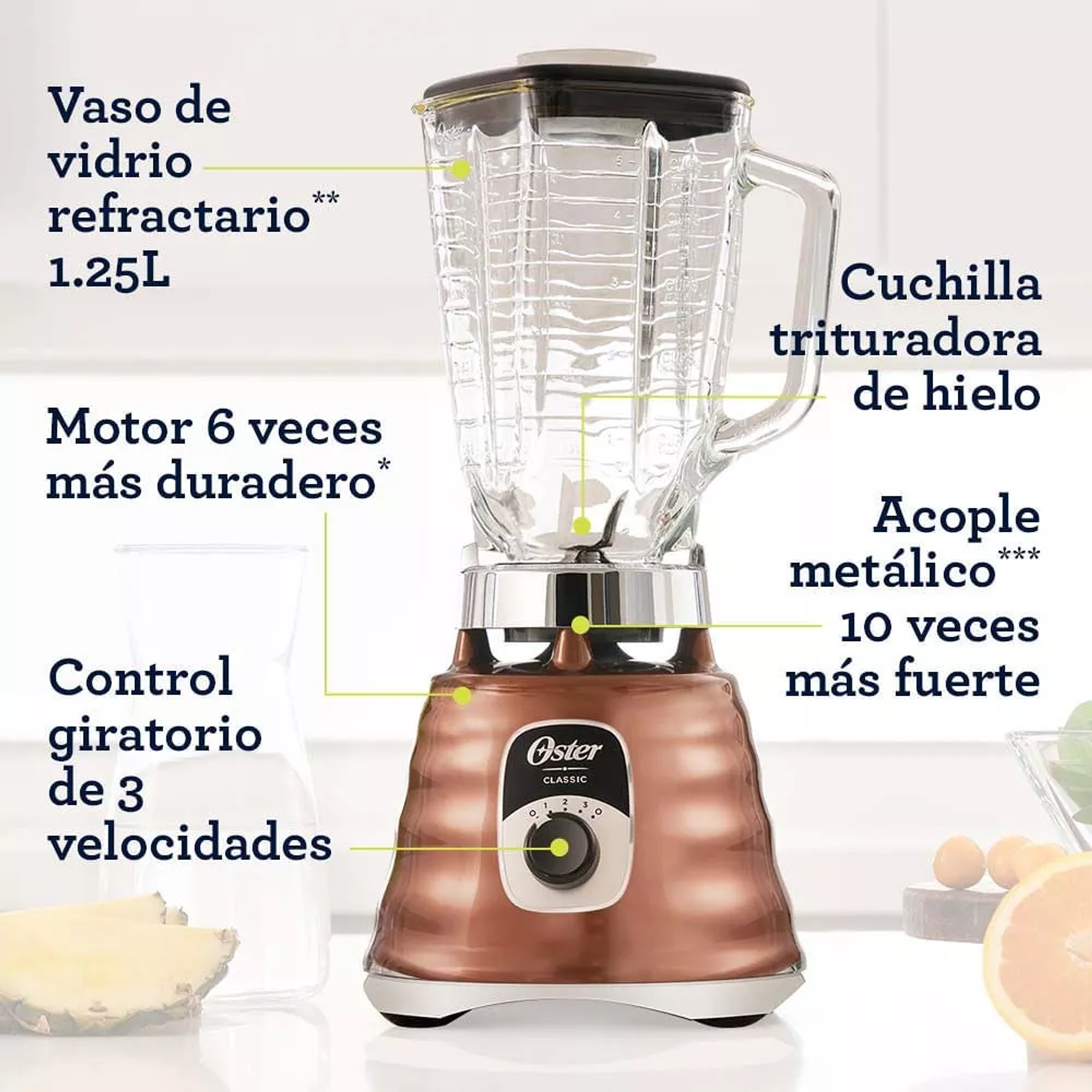  Licuadora clásica Oster® cobre con perilla ergonómica de 3 velocidades BLST4128 3