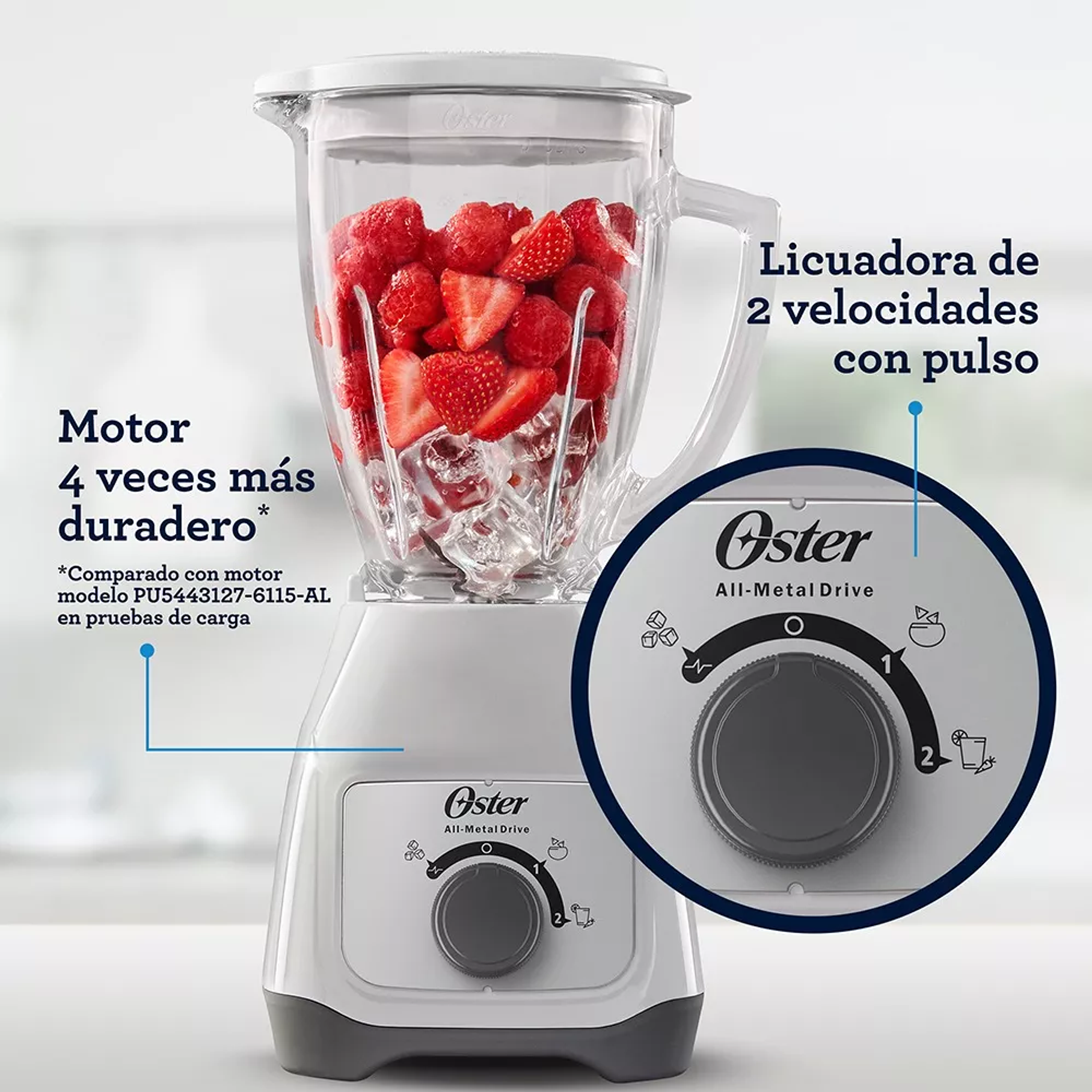 Licuadora Oster® Con Vaso De Vidrio Y Control De Perilla Bls Color Blanco 8