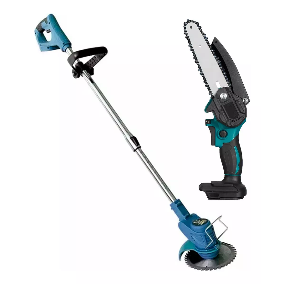 Cortadora De Pasto + Mini Moto Sierra Kit Inalámbrico 2 En 1 2