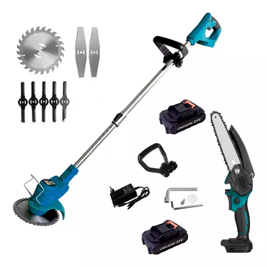 Cortadora De Pasto + Mini Moto Sierra Kit Inalámbrico 2 En 1 9